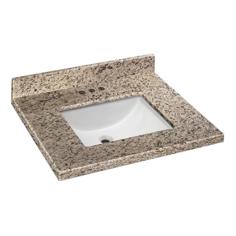 Home Decorators Collection 25 In W X 19 In D Granite Vanity Top In Giallo Ornamental With White Single Trough Sink 21886 The Home Depot