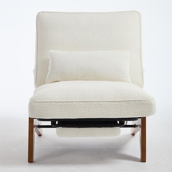 Beige Wool Boucle Fabric Modern Upholstered Accent Chair with 3-Level Adjustable Backrest and Retractable Footrest