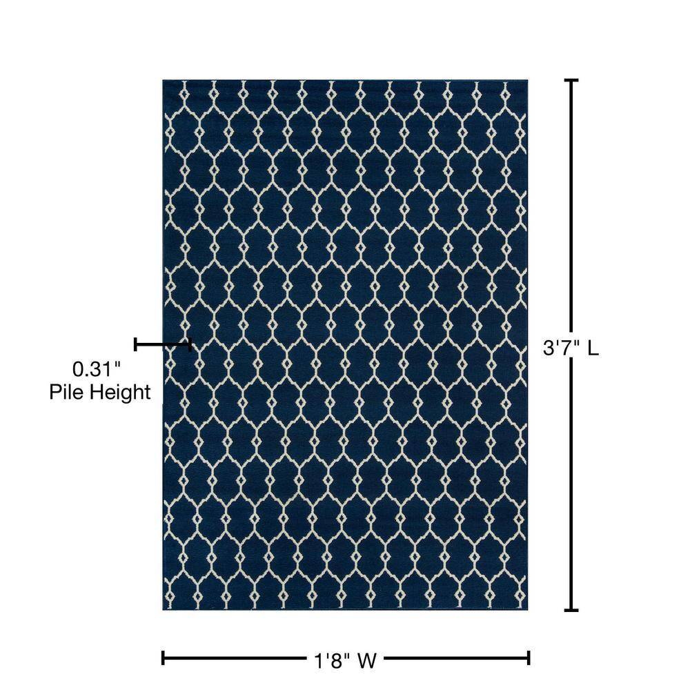 Navy Trellis Luxe All-Weather Indoor/Outdoor Rectangular Rug
