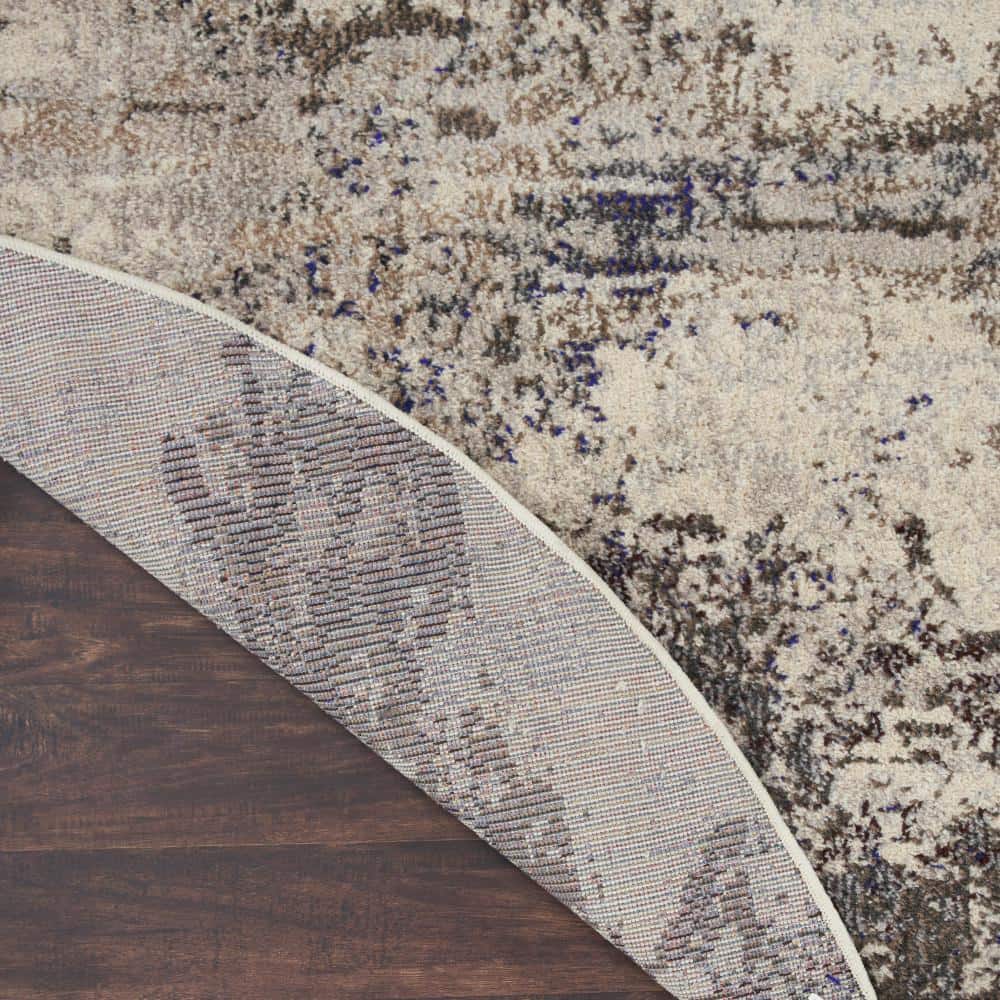 Ivory and Grey Abstract Round Hand-knotted Area Rug
