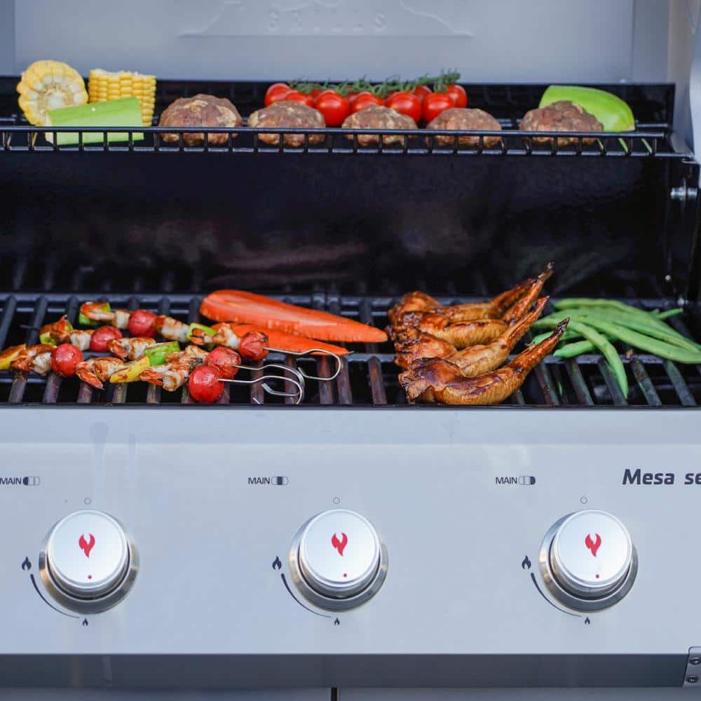 Stainless Steel 3-Burner Propane Gas Grill with Side Burner