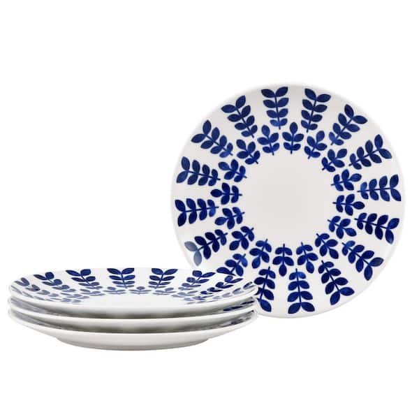 Noritake Sandefjord 8.25 in. (Blue) Porcelain Coupe Salad Plates, (Set of 4)
