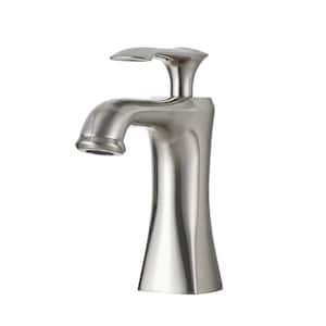 Modern Single Handle Single Hole Bathroom Faucet with Hot/Cold Indicator, Rust-Proof, Stainless Steel in Brushed Nickel