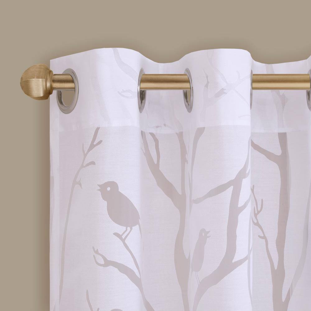 Silver Grommet Top Sheer Bird Print Window Drapes