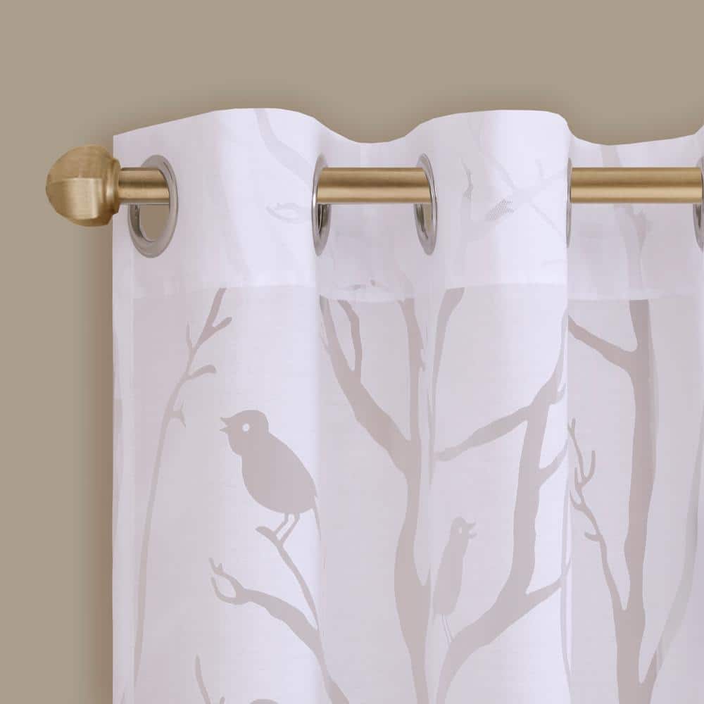 White Sheer Polyester Grommet Top Bird Print Window Panel