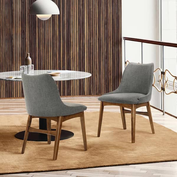 Azalea Charcoal Fabric and Walnut Wood Dining Side Chairs (Set of 2)