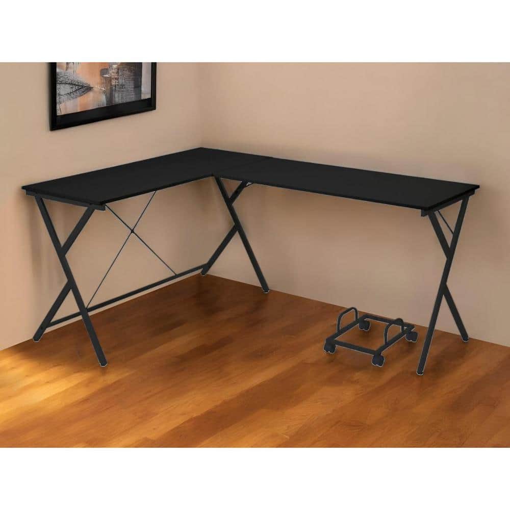 62 in. L-Shaped Black Metal 0-Drawer Computer Desks