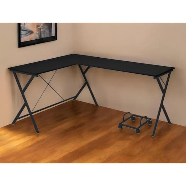 62 in. L-Shaped Black Metal 0-Drawer Computer Desks
