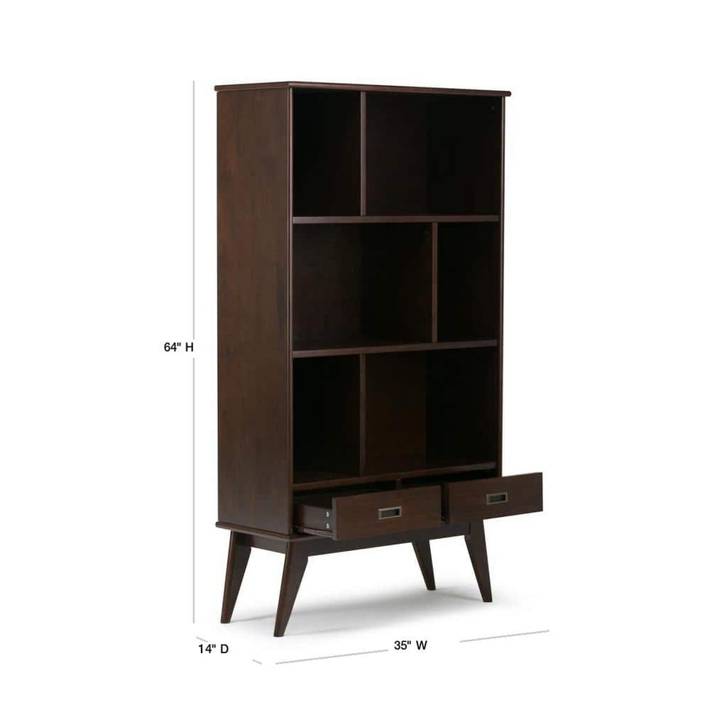 Mid-Century Modern Medium Auburn Brown Solid Wood Bookcase