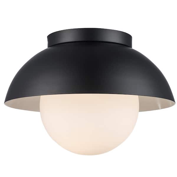 Bel Air Lighting Maureen 10 in. 1-Light Black Flush Mount Ceiling Light with Opal Glass Globe Shade