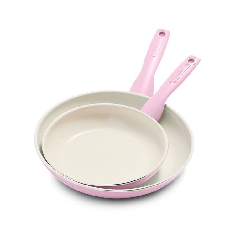 GreenPan Rio Healthy Ceramic Nonstick 8u0022 and 10u0022 Frying Pan Skillet Set, PFAS-Free, Dishwasher Safe, Pink