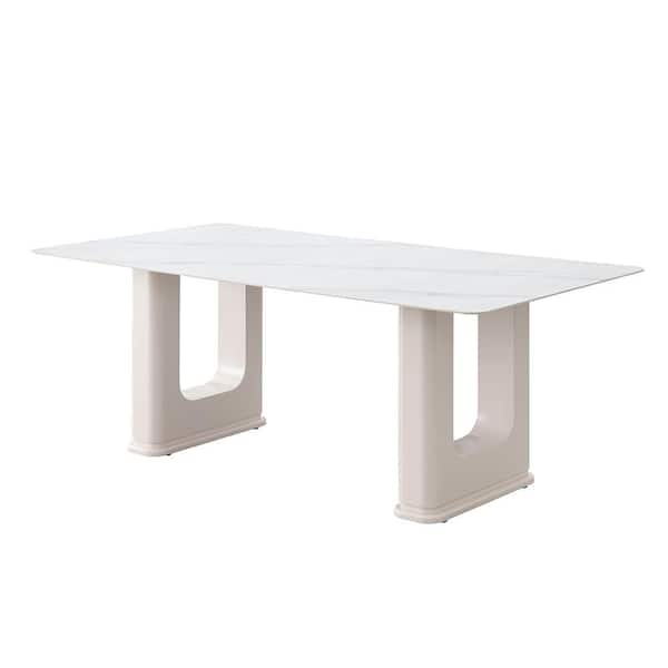 Akate Ceramic Top and Natural Double Pedestal Dining Table Seats 6