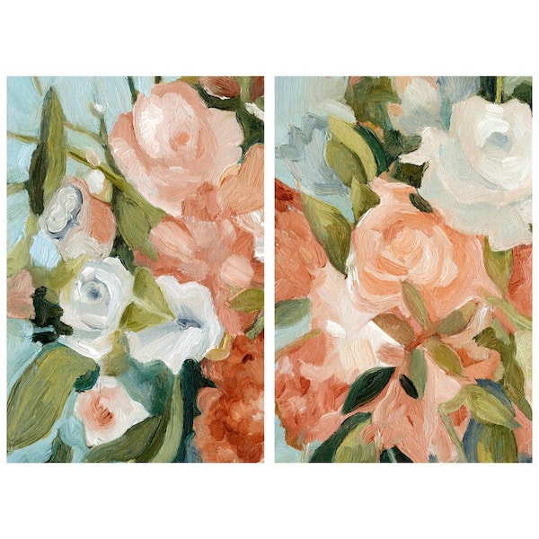 Empire Art Direct Floral Harmony I and II Bouquet Free Floating Reverse Unframed Printed Tempered Art Glass Wall Art 48 in. x 32 in.