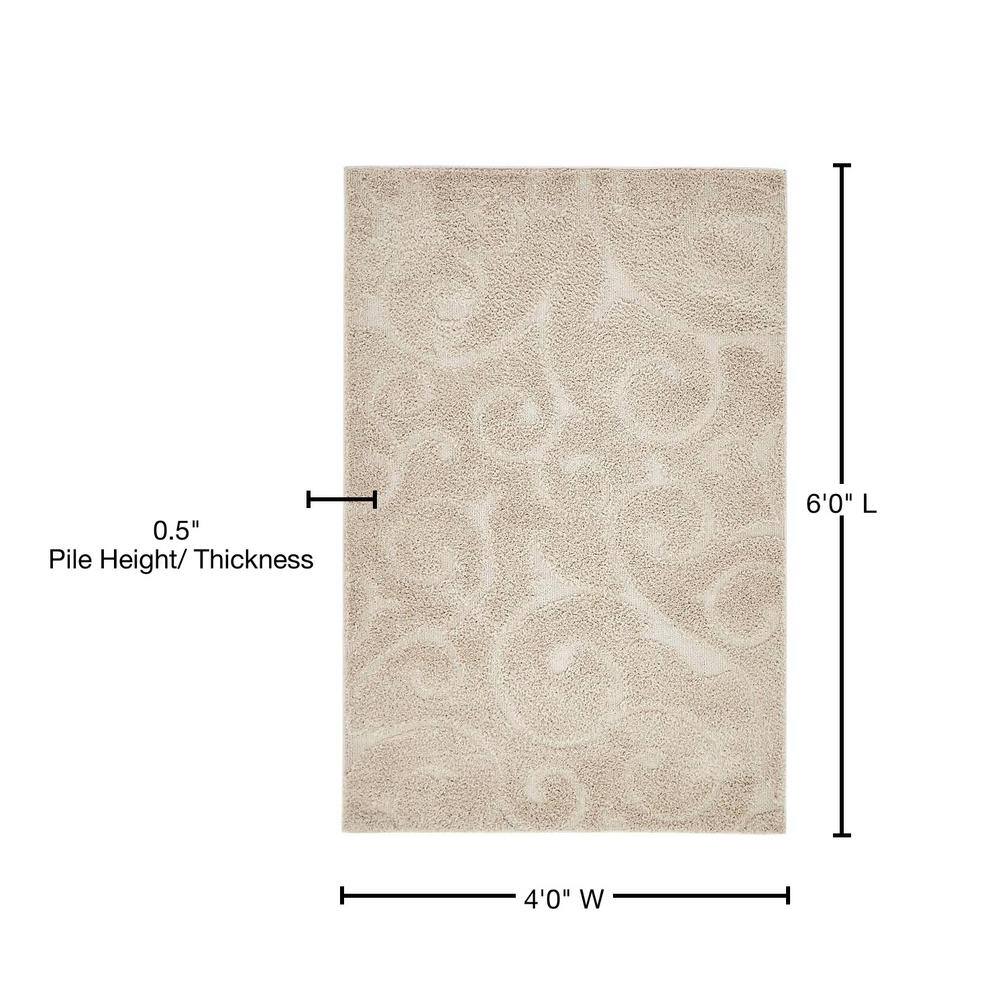 Elegant Beige Floral Shag Area Rug, 4' x 6', Easy Care Synthetic