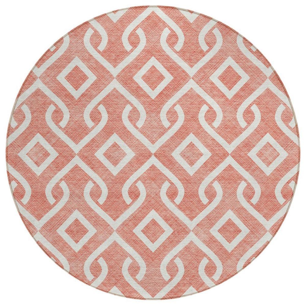 HomeRoots Salmon, Ivory 8 ft. Round Woven Geometric Polyester Round ...