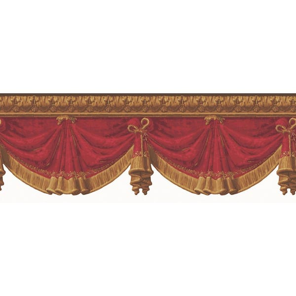 The Wallpaper Company 10.5 in. x 15 ft. Red and Gold Drapery Swag Border