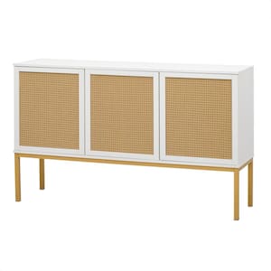 White Wood 54 in. W Sideboard with Rattan Door and Rebound Device