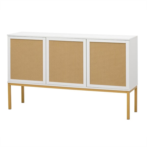 Nestfair White Wood 54 in. W Sideboard with Rattan Door and Rebound Device