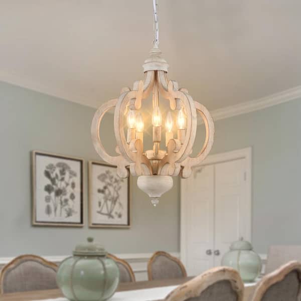 LWYTJO 5-Light Distressed Wood Rustic American Country Style Chandelier for Living Room with No Bulbs Included
