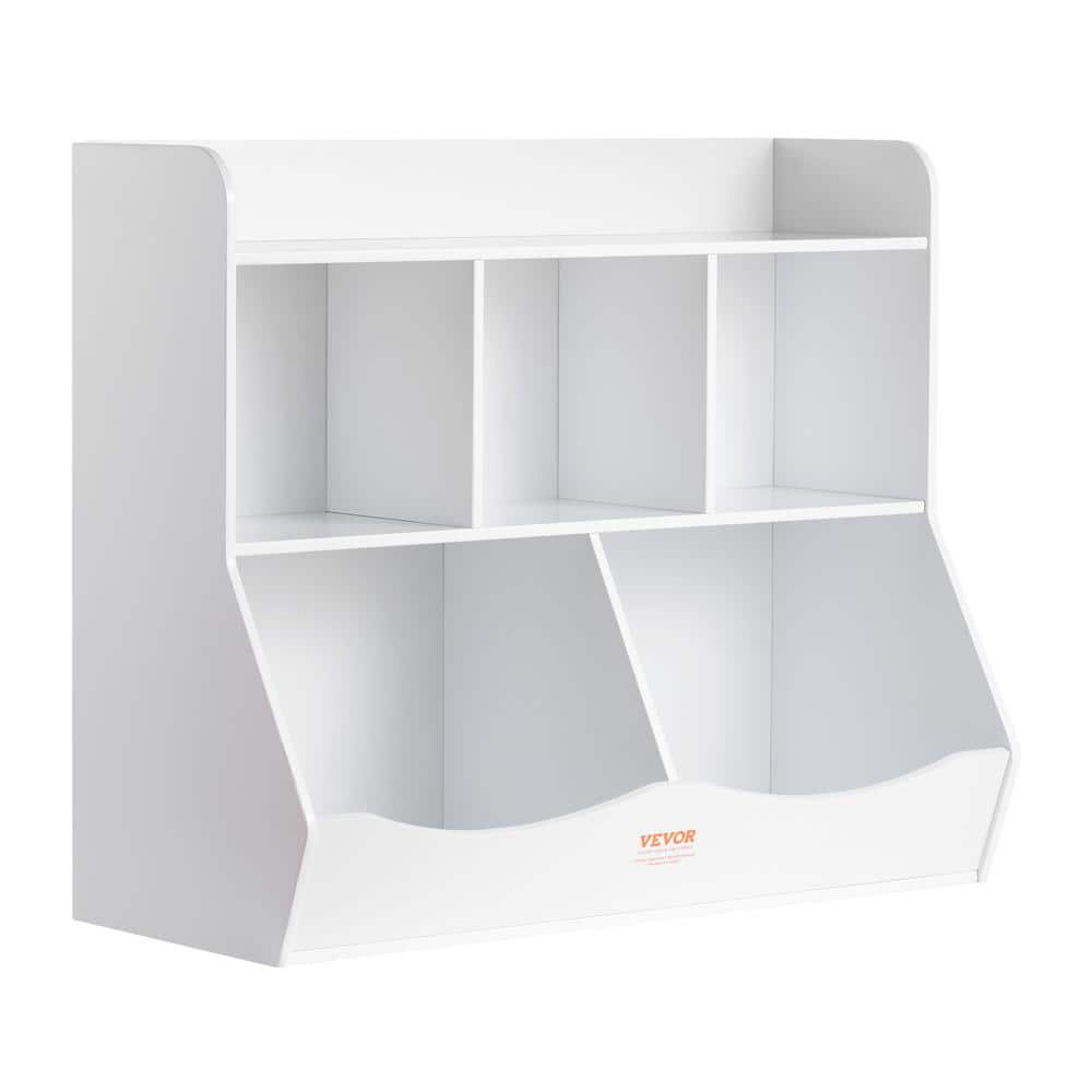 White 35" Kids Toy Storage Organizer with Bookshelf