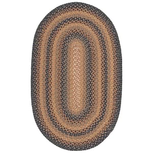 Braided Natural/Sage Doormat 3 ft. x 5 ft. Border Striped Oval Area Rug