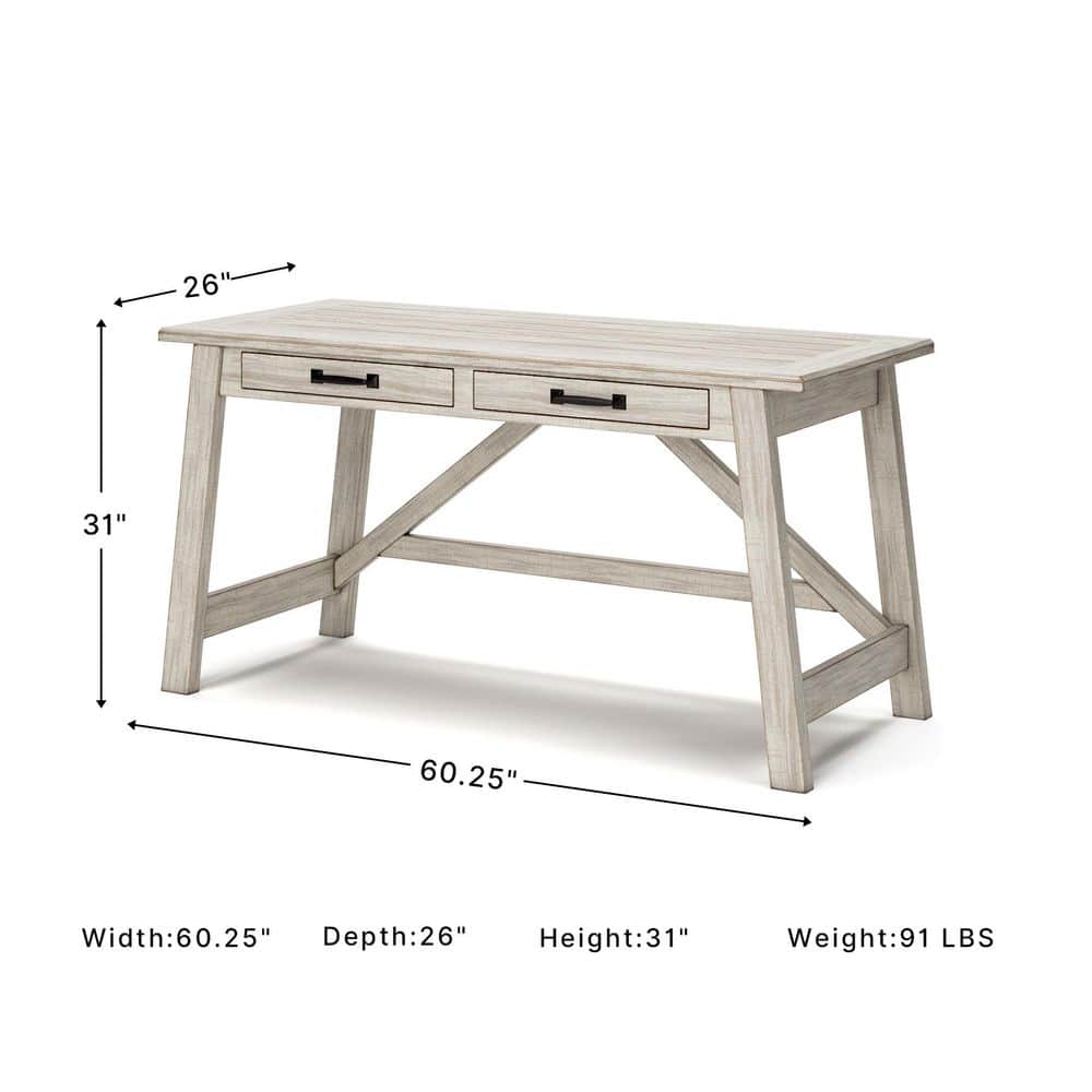 Measurement diagram of the Signature Design By Ashley Carynhurst white 2-drawer desk.