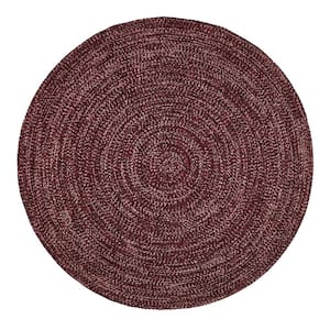 Chenille Tweed Braid Collection Burgundy & Mauve 96" Round 100% Polyester Reversible Indoor Area Rug