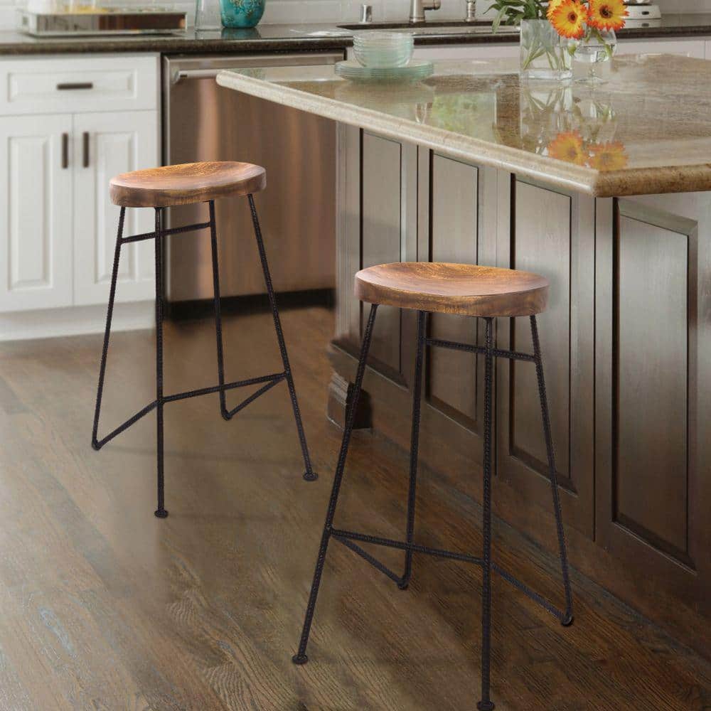 28" Industrial Saddle Seat Bar Stool in Black and Brown