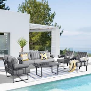 Havasu Dark Gray 5-Piece Aluminum Outdoor Patio Conversation Sofa Set with Striped Dark Gray Cushions