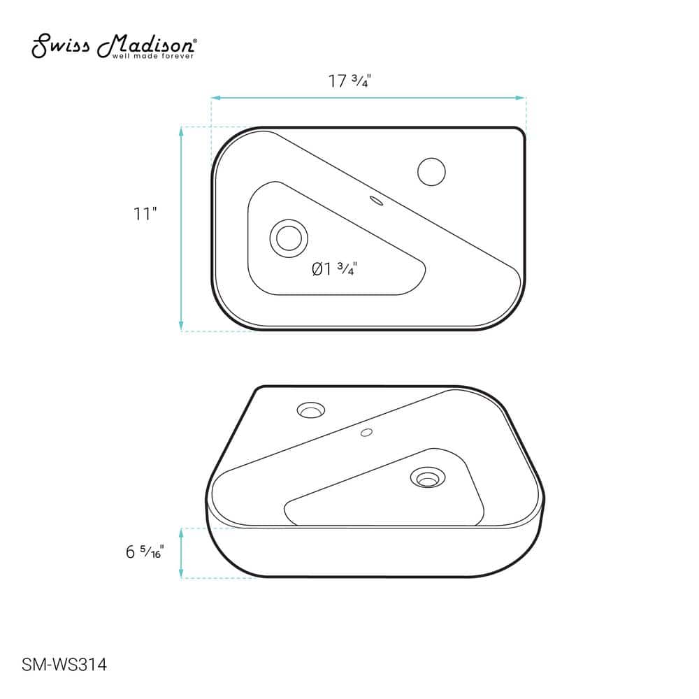White Ceramic Wall-Mount Sink with Left Side Faucet
