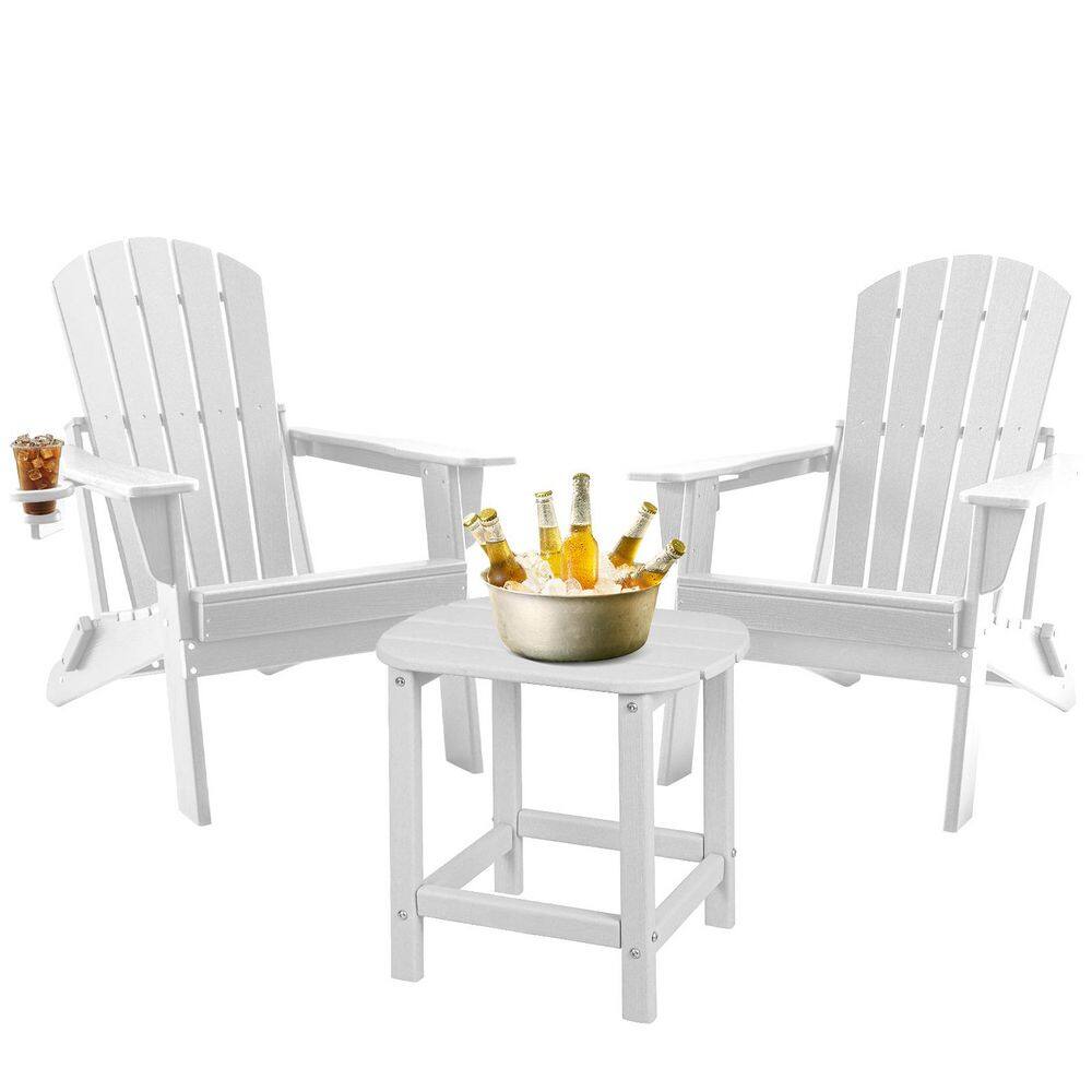 3-Piece HDPE Folding Adirondack Chairs with Side Table, with Cup Holder Ideal for Fire Pit, Deck, Patio, Pool, White price history on PriceWatchPro