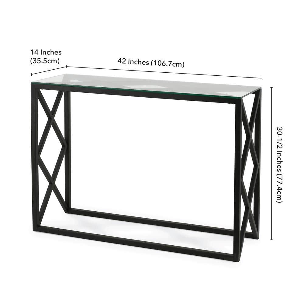Dixon 42" Blackened Bronze Metal and Glass Console Table with Storage