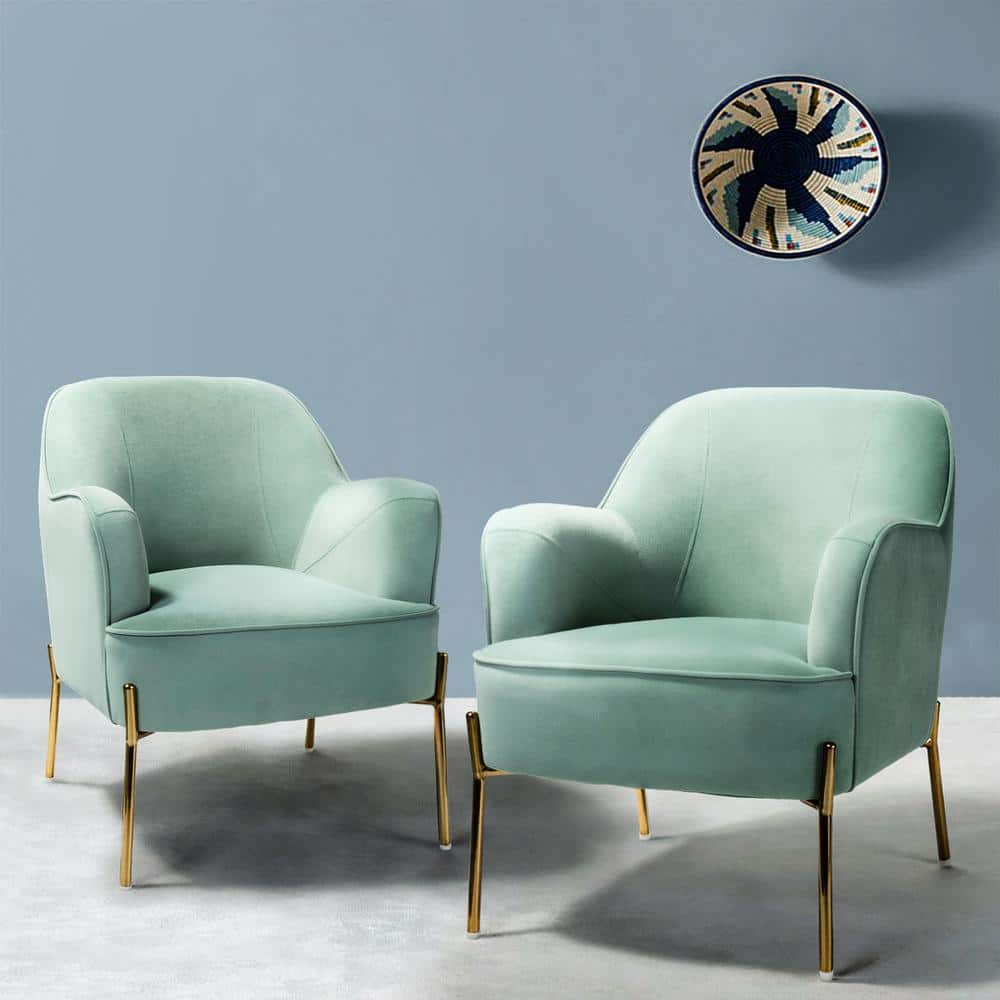 Sage Velvet Accent Chair with Gold Metal Legs