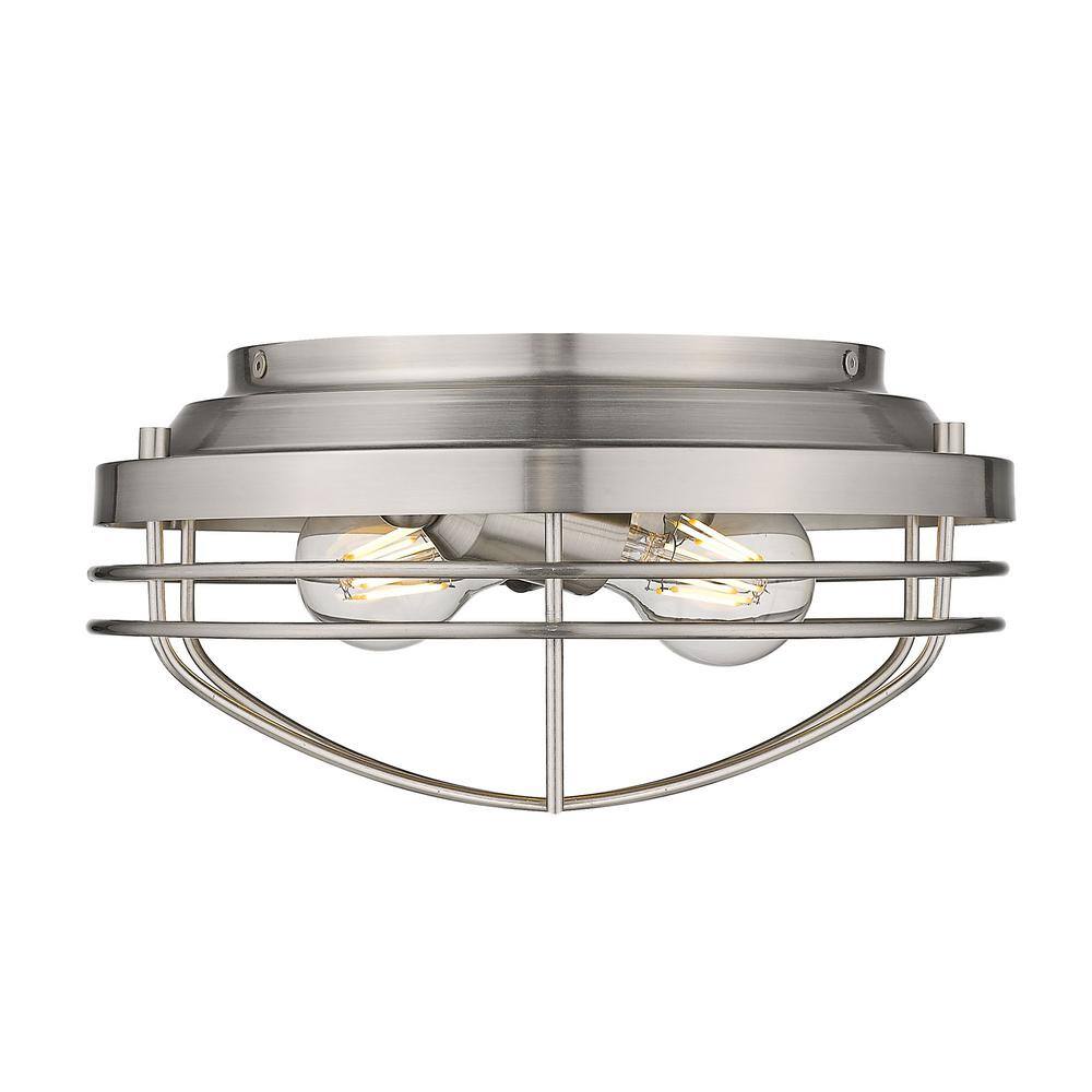 Pewter Glass Drum Indoor/Outdoor Flush Mount Light