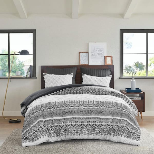 Mila 3-Piece Gray Cotton King/Cal King Comforter Set