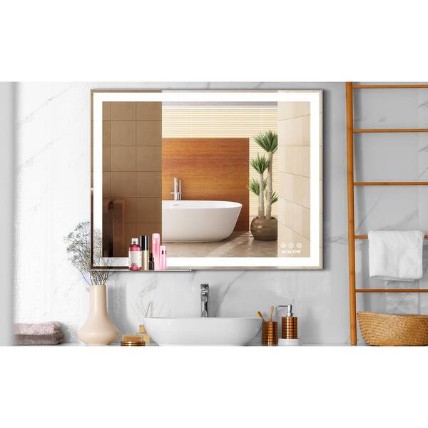 Tileon 36 in. W x 28 in. H Rectangular Aluminum Framed Anti-Fog Dimmable Touch Switch Wall Mounted Bathroom Vanity Mirror