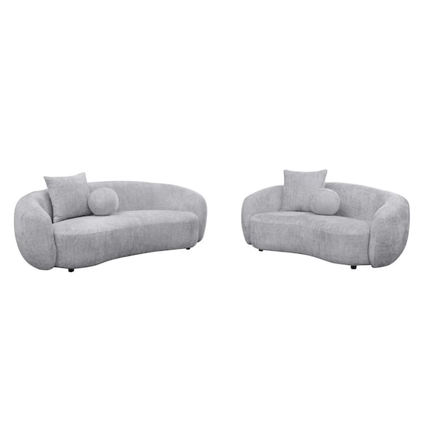 Tana 2-Piece Light Grey Teddy Boucle Fabric Living Room Set