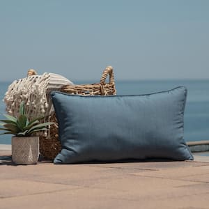 Oasis 24 in. Indoor/Outdoor Lumbar Pillow in Chambray Blue