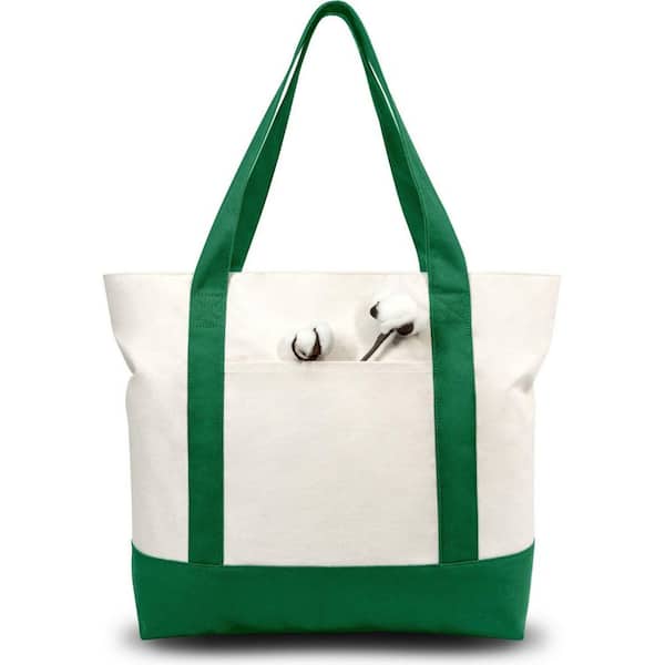 Green Reusable Grocery Bag with an External Pocket, Reusable Grocery Shopping Bag, Top Zipper Closure, Daily Essentials