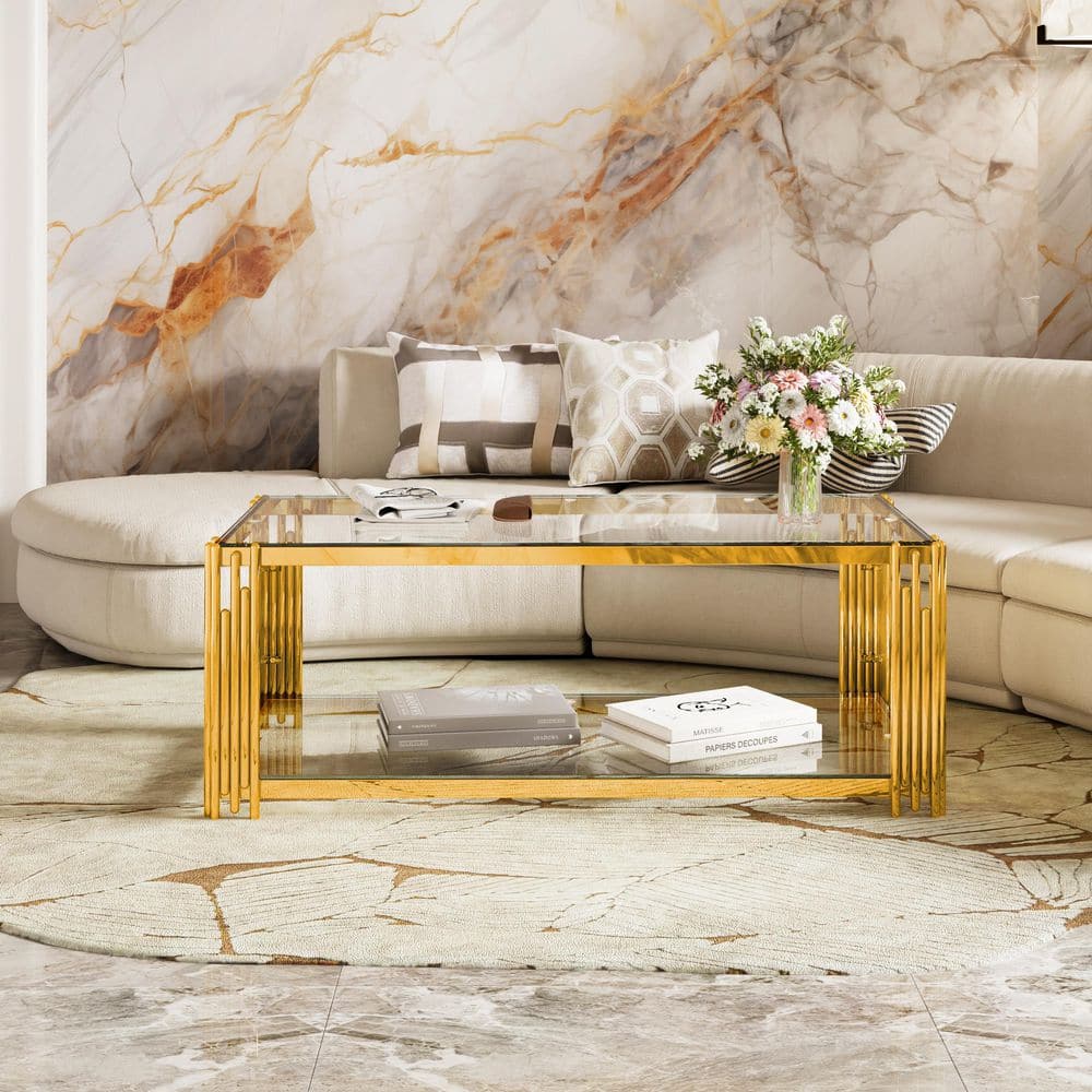 Polibi 47.5 in. Transparent Rectangle Glass Coffee Table with