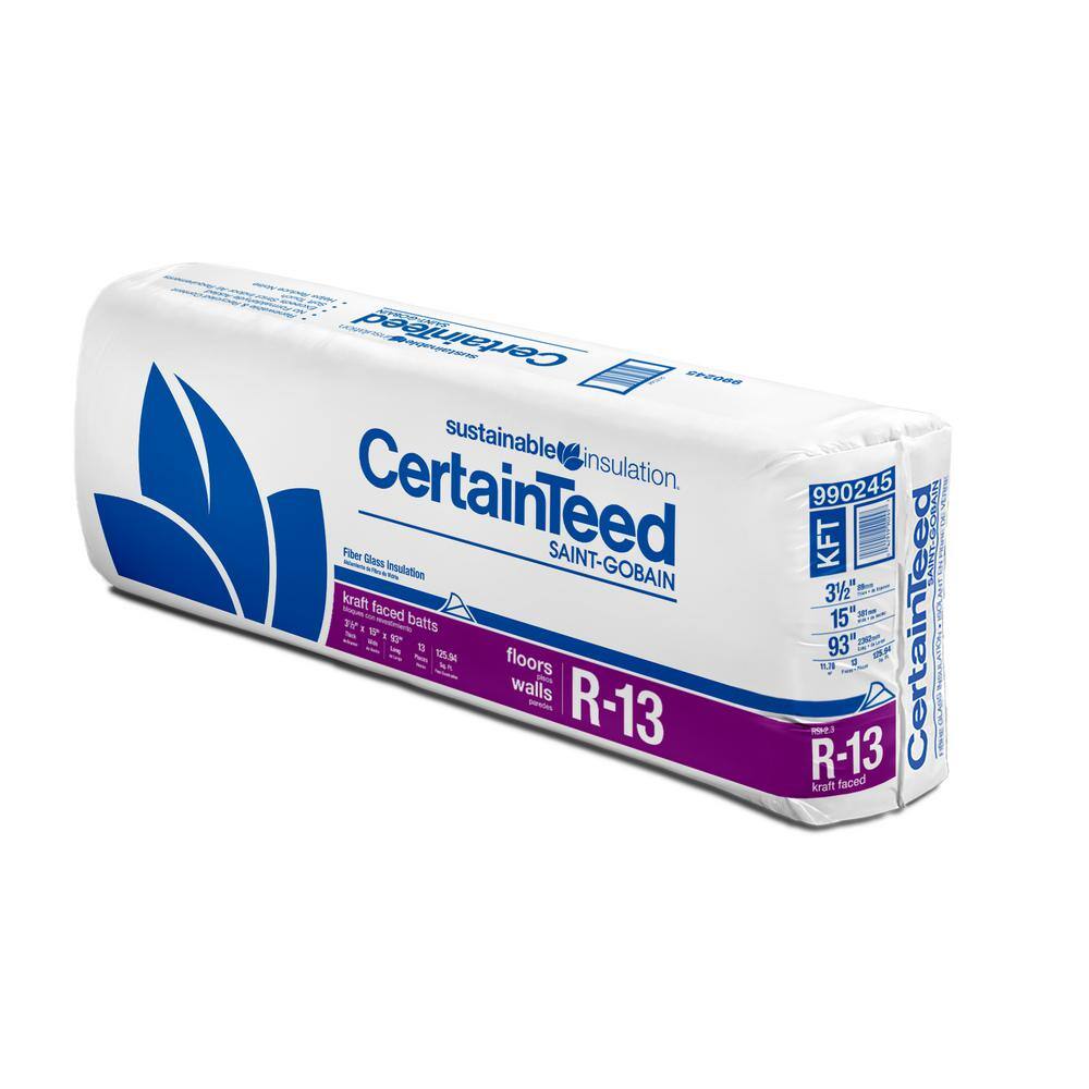 CertainTeed R13 Kraft Faced Fiberglass Insulation Batt 15 in. x 93 in ...