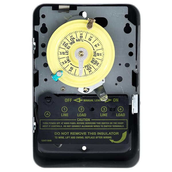 T100 Series 40 Amp 24-Hour Indoor Mechanical Timer with Double Pole Single Throw Switching 120 VAC, Gray