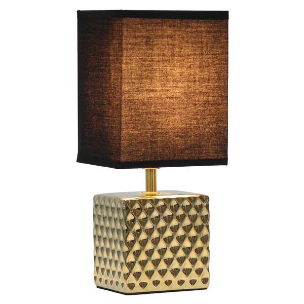 Simple Designs 11.8 inch Brown Petite Faux Stone Table Lamp with White  Fabric Shade