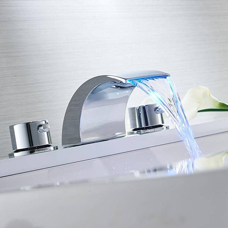 Polished Chrome 8 in. Widespread 2-Handle Bathroom Faucet with LED Light