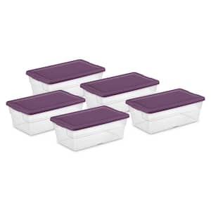 Stackable 6 qt. Storage Box Container with Moda Purple Lid in Clear (5-Pack)