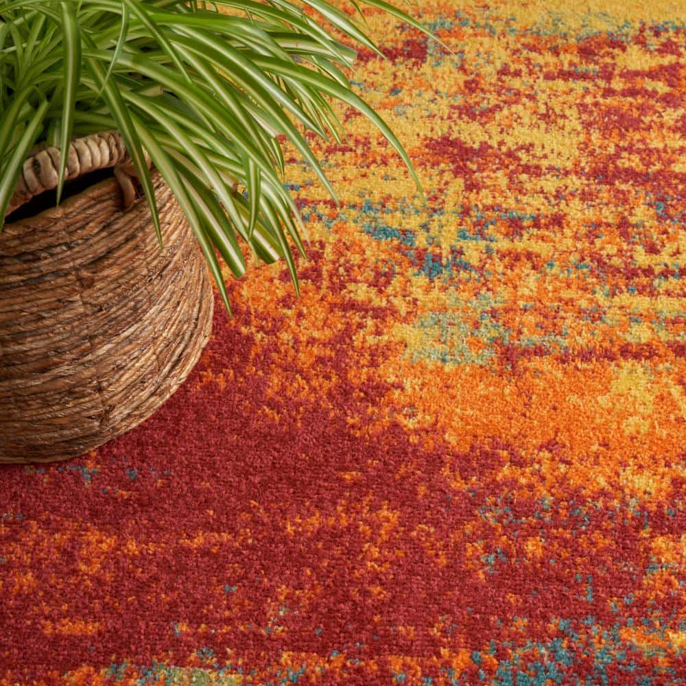 Flame Red and Yellow Synthetic Runner Rug, 2' x 6'