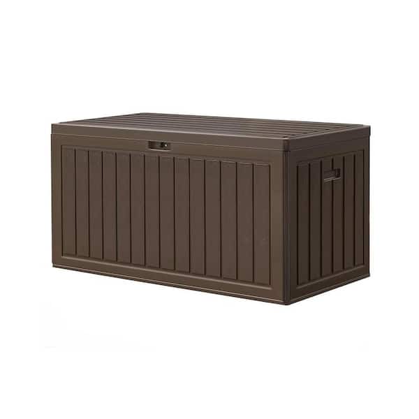 Unbranded 90 Gal. Large Dark Brown Deck Box with Lockable Lid and Side Handles