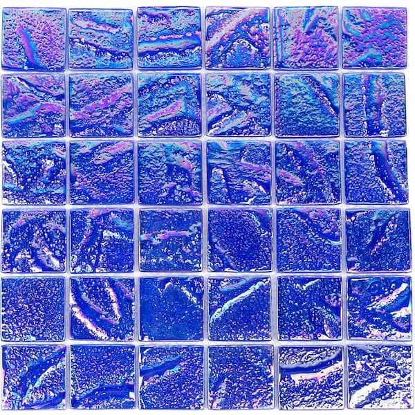 Ivy Hill Tile Marina Iridescent Squares Blue 3 in. x 6 in. Glass Mosaic Wall Tile Sample