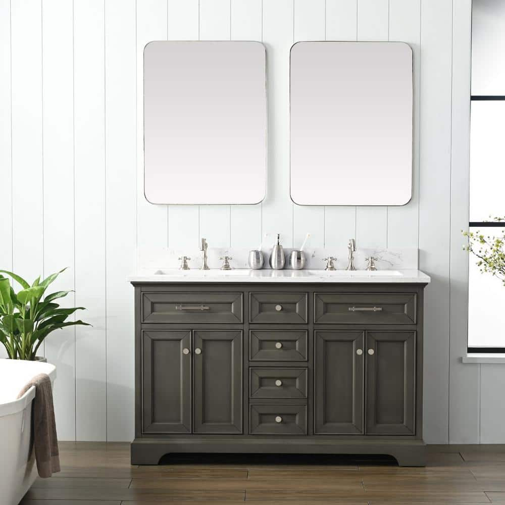 SUDIO Thompson 54 in. W x 22 in. D Bath Vanity in Silver Gray with Engineered Stone Vanity in Carrara White with White Sink