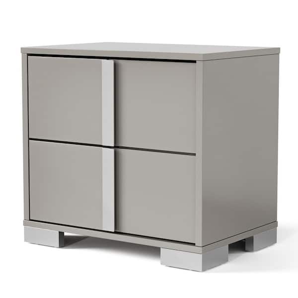 Mesala Taupe Gray 2-Drawer 23.5 in. W Nightstand with Chrome Accents and Legs, Vertical Chrome Handles